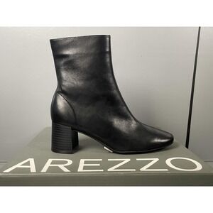 Arezzo Boots Womens Size 5.5 Black Leather Ankle Block Heel Bota Salto Medio